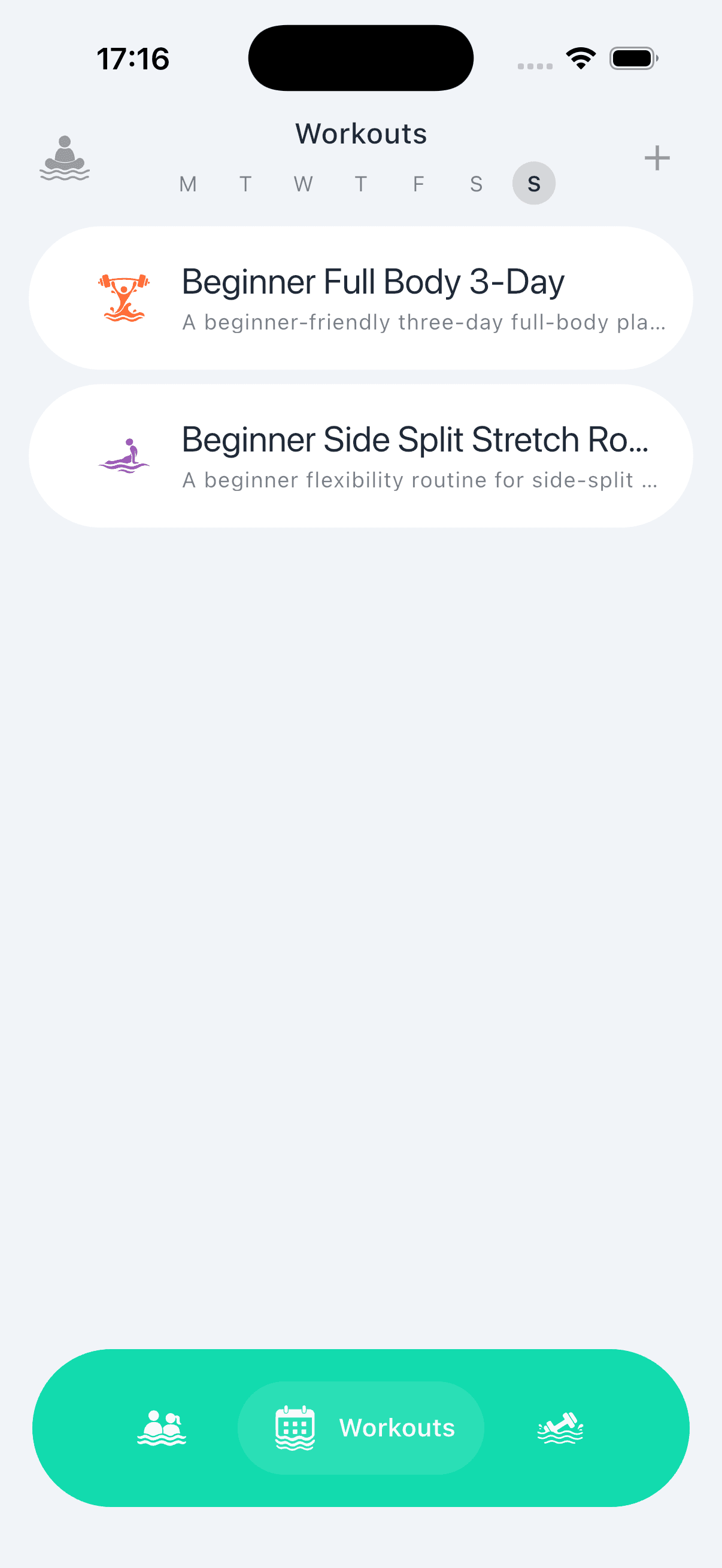 Workout Waves local workout library with saved strength and flexibility plans
